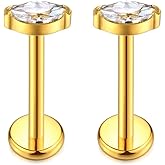 KaseStyle G23 Titanium Threadless Push-in Labret Lip Monroe Tragus Earrings Clear CZ Push Back Stud Helix Piercing Jewerly for Men Women