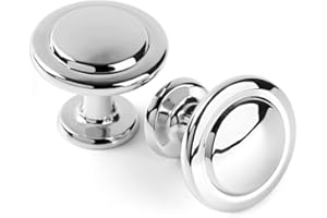 KOOFIZO Round Cabinet Knobs Polished Chrome Cabinet Pulls, Dia. 1-1/4 Inch, 10 Pack Chrome Drawer Knobs for Kitchen Cabinets 1960 Drawers Dresser Cupboard Bedroom Bathroom