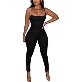 MVKV Women Spaghetti Strap Bodycon Tank One Piece Jumpsuits Rompers Playsuit