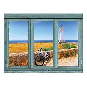 Wall26 - View of a Lighthouse and Seawall Overlooking an Calm Ocean - Wall Mural, Removable Sticker, Home Decor - 24x32 inches
