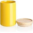 Sweejar Kitchen Canisters Ceramic Food Storage Jar, Stackable Containers with Airtight Seal Wooden Lid for Serving Ground Coffee, Tea, Sugar, Salt and More - 28 Fl Oz (Yellow)