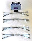 (4 PACK + BONUS) Foster Grant / Magnivision +2.50 ALUMINEYES Reading Glasses - Rimless Lens with Lightweight Gunmetal Arms & Spring Hinges + FREE BONUS MICRO-SUEDE CLEANING CLOTH