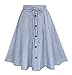 Allonly Women's A-Line High Waisted Button Front Drawstring Pleated Midi Skirt With Elastic Waist Knee Length Blue Small   Medium