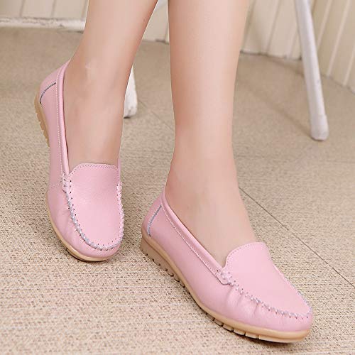 Women's Slip On Flat Shoes,Comfort Walking Leather Loafers Round Toe Driving Shoes Soft Bottom Sneakers Office Work Shoes (Pink, US:8)
