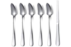 Grapefruit Spoons 6 Pieces Set, Stainless Steel Grapefruit Spoon and Grapefruit Knife with Titanium Plating, Grapefruit Utens