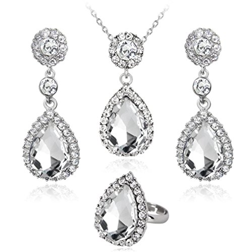 Fashion Necklace, UMFun Women Necklace Earring Ring Set Metal Jewelry Bib Pendant Chain Necklace Set (White)