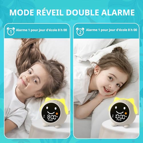 MRSCOZ Children's Cat Alarm Clock | Day/Night | Night Light + Soothing Sounds | 2 Alarms & Weekend Mode | Rechargeable | Sleep Aid & Time Learning for Girls / Boys