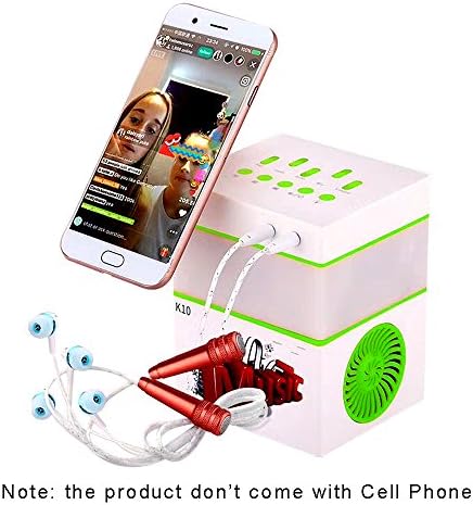 All In 1 Bluetooth Karaoke Singing Machine System- Powererful Speaker, 2 Channel Handheld Mini Microphone, Dual Headsets, 7color night light, Mobile phone stand, USB cable and audio cable (Green)