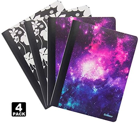Comix Composition Book Notebooks,Wide Ruled Paper 9.75" x 7.5",100 Sheets Assorted 2 Colors 4 packs(C9000) (Nebula+BW-Flower) Office Product