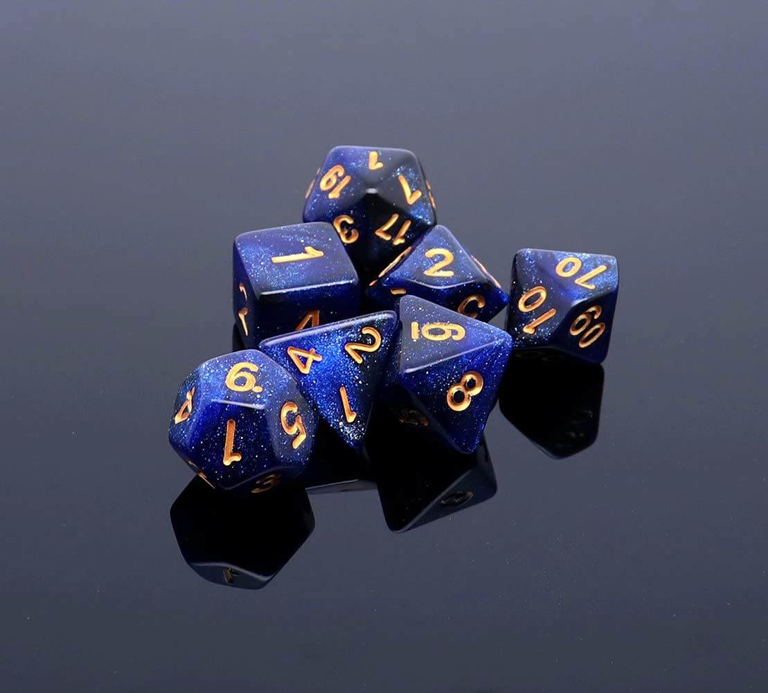 DND Dice Set Dark Blue Mix Black Nebula Dice for Dungeon and Dragons D&D RPG Role Playing Games 7Pcs Polyhedral Dice with Dice Bag