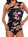 Dellytop Women's One Shoulder Swimsuit Two Piece Ruched Tankini Tummy Control Bikini Set
