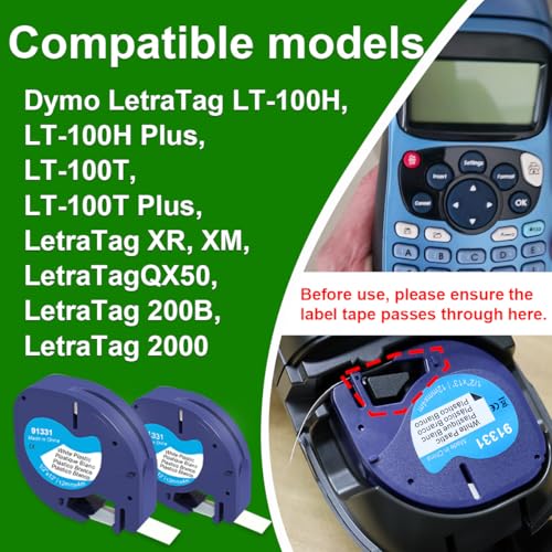 Molabel 5 Pack Compatible with Dymo LetraTag 91221 S0721610 91201 - Plastic Black on White 12mm x 4m - For LT-100H LT-110T Label Printers