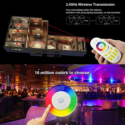 Mi Light Wireless 2.4G RF RGB + White/Warm White Controller Kit, 4 x Controllers and 4-Zone Remote, Wi-Fi Bridge Compatible, 4CH Multicolor RGBW/RGBWW LED Strip Light Controller