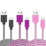 OKRAY 3 Pack 6ft/2m High Speed Micro-USB to USB 2.0 Data Cable Nylon Braided Charging Cord Charger Cable for Android, Samsung Galaxy, HTC, Google Nexus, LG, Sony, Nokia, Motorola(Black Purple Pink)