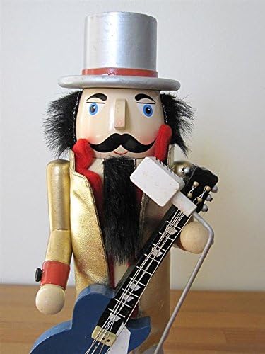 Star Singer Nutcracker Decoration Figure with Hat, Guitar &amp; Microphone - 14 Gold, Blue, Red, Black, White
