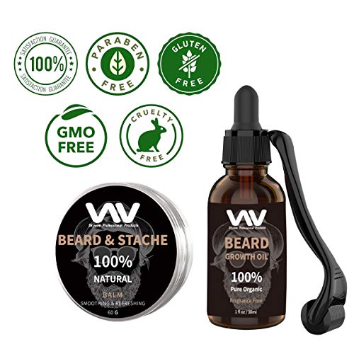 Beard Growth Kit, Beard Growth Oil Serum for Men, Facial Hair Growth Kit with Beard Balm + Comb, Titanium Beard Roller Kit for Men