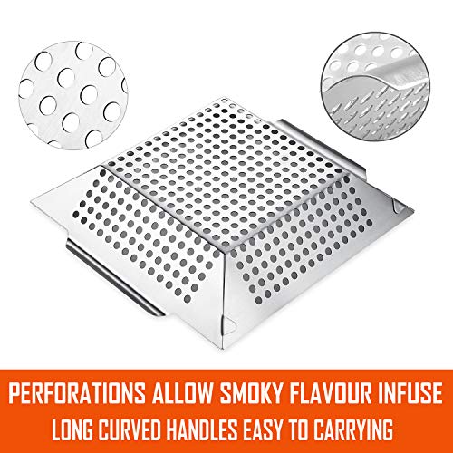 2 Pack Grill Basket Set,Grilling Wok for Vegetable, Kabob, Shrimp-Heavy Duty Stainless Steel BBQ Accessories, Fit All Grill - Thumbnail 3