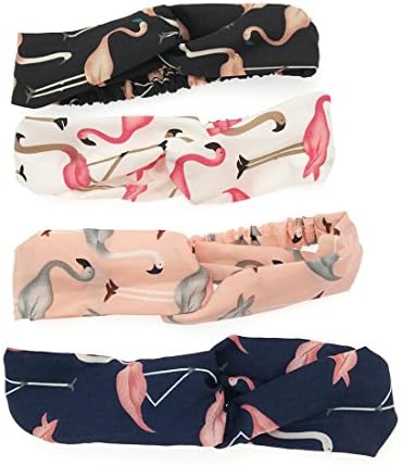 Fashion Women Knotted Headbands Head Wraps Floral Print Headbands Modern Style Elastic Cloth Soft Headbands Cute Hair Bands No Slip 4 pack