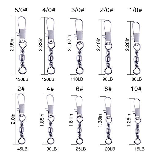 Agepoch Rolling Ball Bearing Barrel Swivels With Safety Interlock Snap Solid Rings fishing Welded Ring Fishing Connector Accessories Tackle Tensile Test Strength (6#-1.61''-25LB-120pcs) - Thumbnail 5