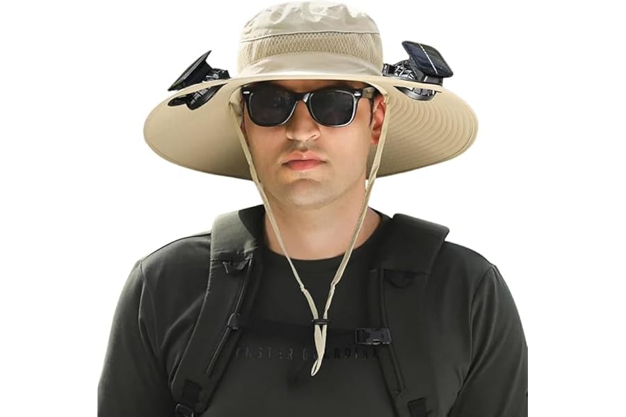 Outdoor Wide Brim Sun Hat with 2 Solar Fan Sun Bucket Hat for Men Women UPF 50+ Bucket Fishing & Beach Hat with Fan Built in