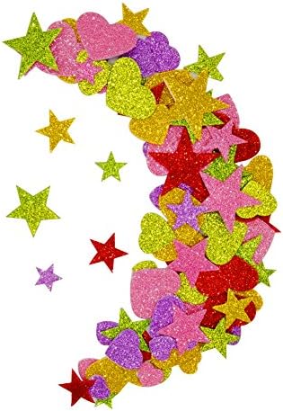 SUNHE 170 pieces Foam Glitter Stickers, Star and Mini Heart Shapes Glitter Stickers for Kid's Arts Craft Supplies Greeting Cards Home Decoration