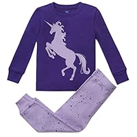 Bluenido Girls Pajamas Unicorn Pegasus Lips 2 Piece 100% Super Soft Cotton, Purple, 3 Years