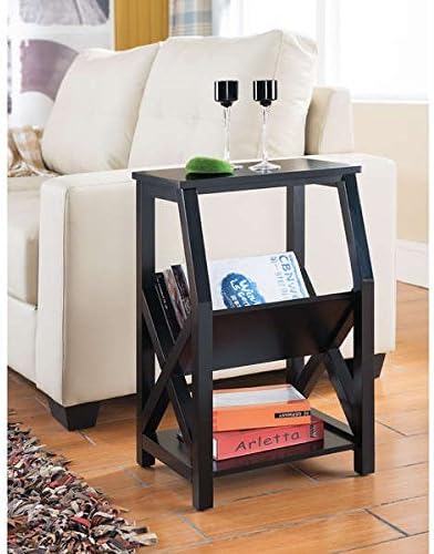 Magazine Rack / Side Table, Contemporary Magazine Rack MR1204 in Veneer Construction and Black Finish