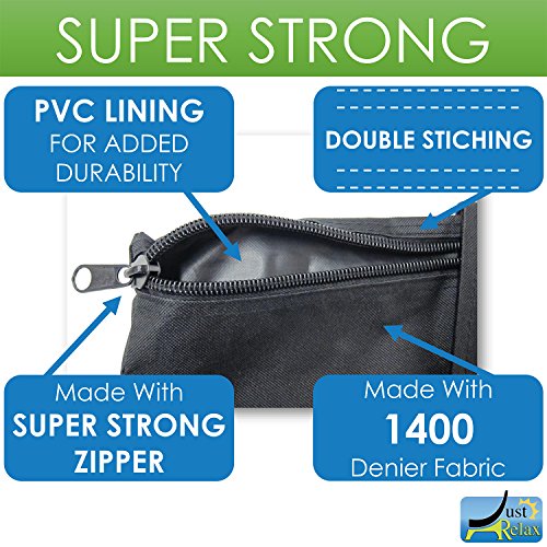 Just Relax UNIVERSAL 4-PIECE HEAVY DUTY WEIGHT BAGS SET by 1400 Denier Polyester with PVC Coating Fabric, Great for Canopy Tents, Gazebos, Outdoor Event, Holds 40 Pounds, Includes Metal Stakes, Black - Thumbnail 4