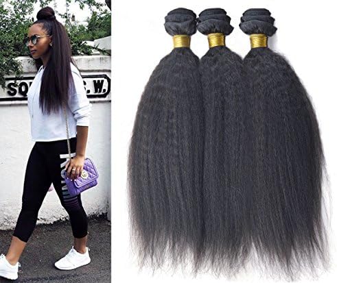 Babe Hair Brazilian Kinky Straight Hair 3 Bundles Grade 7A 100g/pc Unprocessed Virgin Remy Human Hair Extensions Italian Coarse Yaki Straight Natural Black Color 300g/pack (18 1818 inch, #1B)