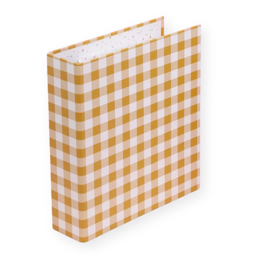 Craftelier - Vichy Printed Lined Cardboard Album (6" x 8") | System of 2 White Metal D-Rings | Hard Covers and Sturdy | Size 22.5 x 23 x 6 cm - Mustard Color — image 1