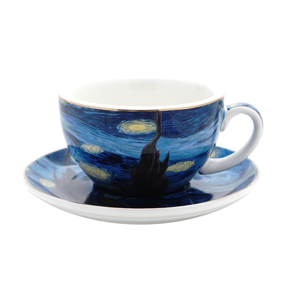 Coffeezone Vincent Van Gogh Art The Starry Night Porcelain Cappuccino Coffee Cup Saucer (Cappuccino 7.5 oz)