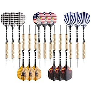 UZOPI 15 Packs Steel Tip Darts 18 Grams with Dart Sharpener and 3 Extra Flights, Aluminum Shafts & Brass Barrels, Levels…