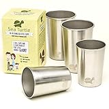 Stainless Steel Cups - Set of 4 Drinking Tumblers, 2 Sizes - Family and Kid Friendly, Pint Glasses, Eco-friendly, BPA-Free by SeaTurtle