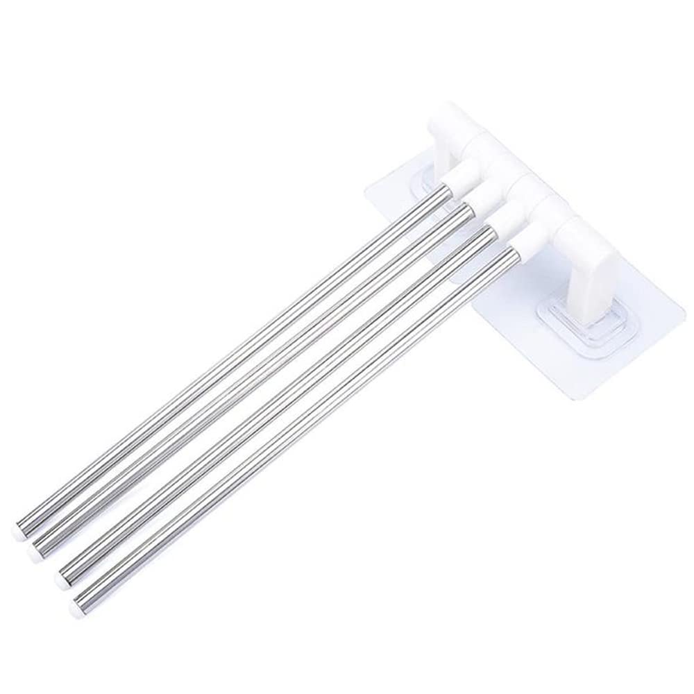 IKAAR Swivel Towel Rail Bath Rack Wall Mounted Towel Rack Holder with 4 Swivel Bars Lightweight Swing Towel Holder for Kitchen, Bathroom, Toilet White