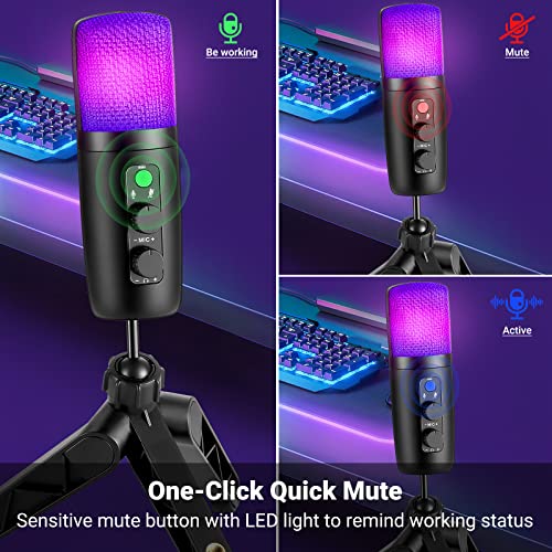 Micrófono Condensador USB+Tipo C, Micrófono de Computadora RGB con Filtro Pop y Trípode Adecuado para Windows, Mac OS, Linux, PC, Micrófono Multifuncional para Podcasts, Videoblog, Gaming, Streaming