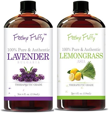 Feeling Fluffy 100% Pure Lemon Grass &amp; Lavender Essential Oil Combo Pack - Large 4 oz (118 ml) - Therapeutic Grade Aromatherapy Oil - Perfect to Add to Dryer Balls