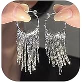 Sparkly Tassel Drop Earrings for Women Delicacy Linear Dangle Statement Earrings Long Fringe Chain Chandelier Earrings Party Wedding Jewelry Gifts
