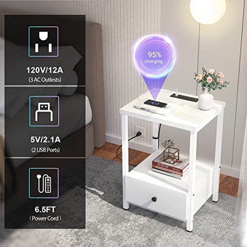 Ecoprsio Nightstand with Charging Station, End Table Side Table with