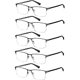 EYECEDAR 5 Pack Reading Glasses for Men Gunmetal Ultra-Thin Stainless Steel Frame Metal Spring Hinges Readers for Men and Women 1.0