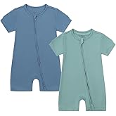 JunNeng Baby 2 Pack Rayon of Bamboo Romper Sleeper 2 Way Zipper Short Sleeve Jumpsuit Zipper Footless One-piece