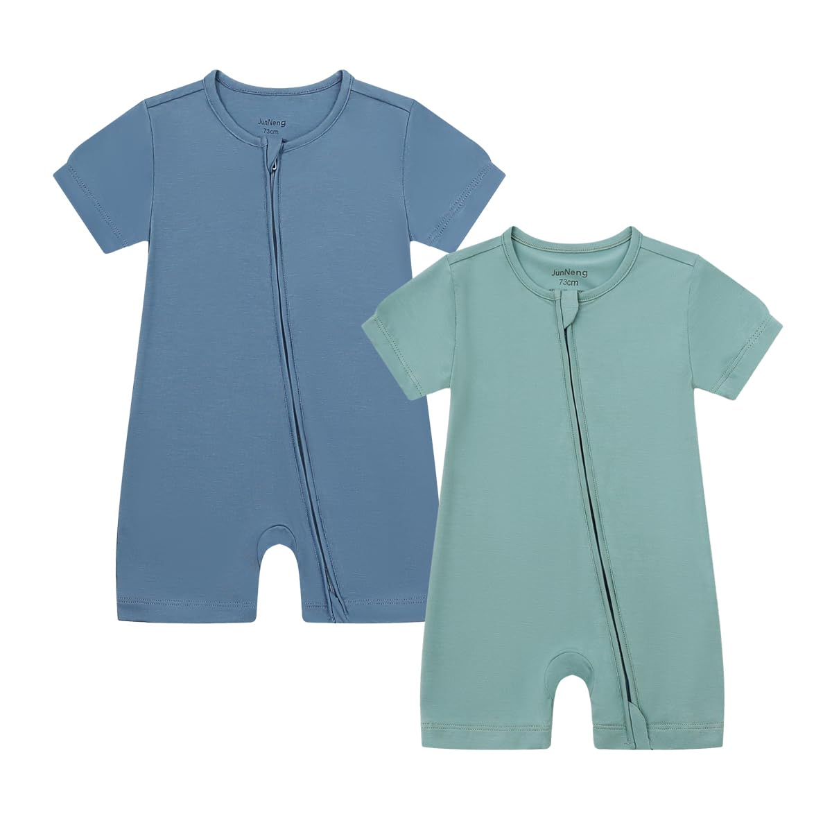 Photo 1 of JunNeng Baby Boy 2 Pack Rayon of Bamboo Romper Sleeper Infant Soft Short Sleeve Jumpsuit Zipper Footless One-piece Coverall Navy Blue+Green 3-6 Months