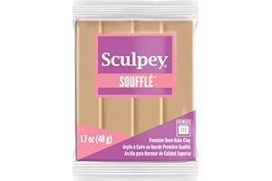 POLYFORM Sculpey Soufflé™ Polymer Oven-Bake Clay, Latte Tan, Non Toxic, 1.7 oz. bar, Great for jewelry making, holiday, DIY, mixed media and more! Premium light-weight oven bake clay.
