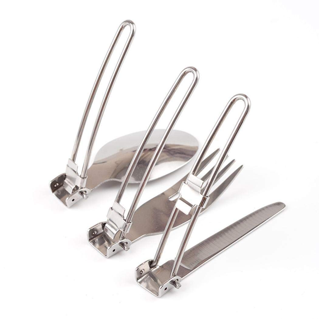 Weform 3Pcs Folding Stainless Steel Knife Fork Spoon Outdoor Tableware Cutlery Set Flatware Sets