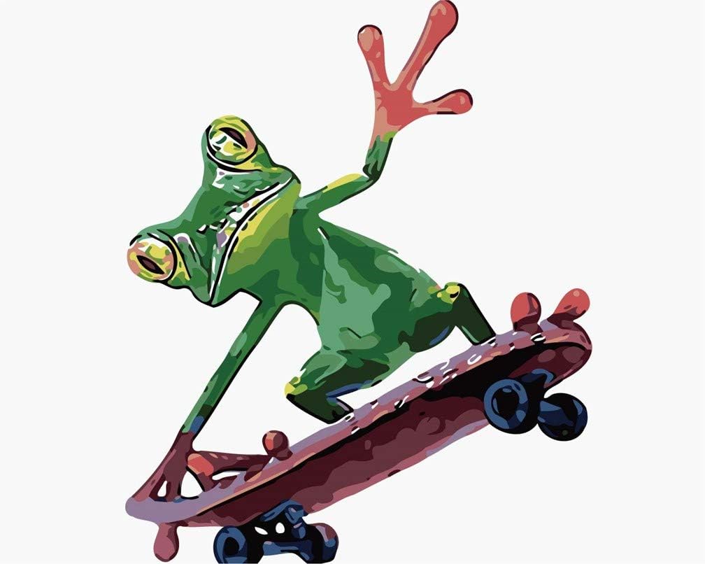 Awesocrafts Number Painting Kits, Skateboard Frog Paint by Number 16x20 inches for Adults and Kids (Frog,No Frame)