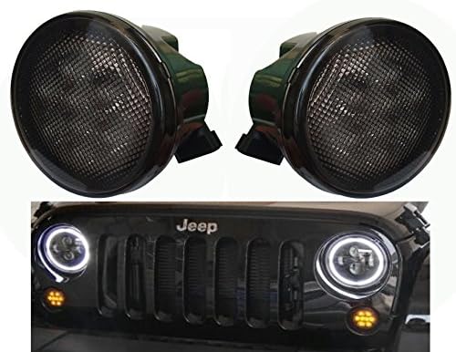 2 pcs Led Amber Turn Signal Lights for 2007~2017 Jeep Wrangler JK JKU Turn Lamp grill lights Side Maker Parking Lights Smoke Lens