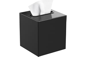 Livelab Metal Tissue Box Cover, Square Tissue Box Holder Modern Decor Facial Napkin Holder Tissue Box Dispenser for Bathroom Vanity Countertop, Living Room, Bedroom, Office | Black
