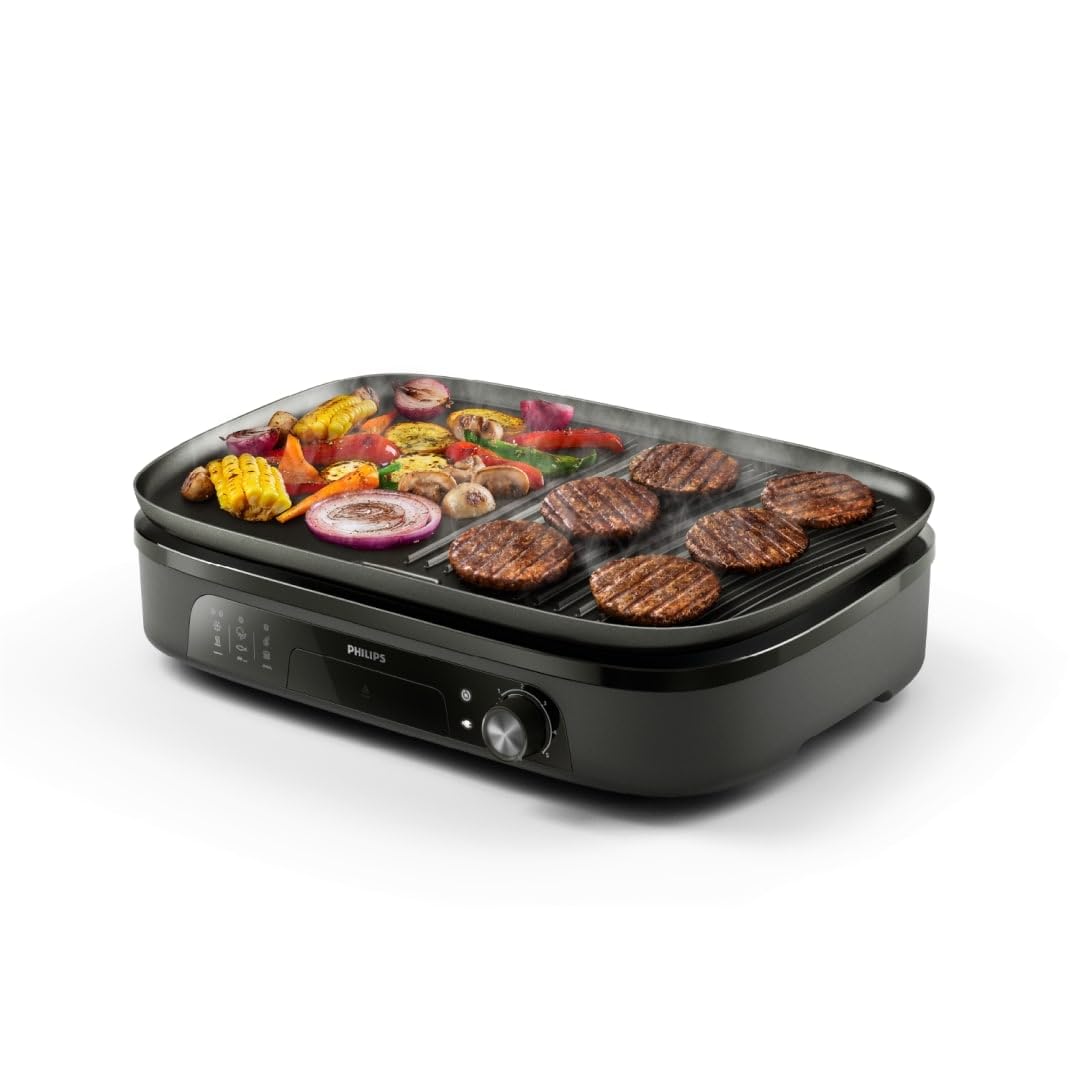 Philips Tischgrill 3000 Series – Große Grillfläche, 2400 W Schnellaufheizung, 5 Temperaturstufen, Antihaftbeschichtung, Einfache Reinigung (HD6210/95)