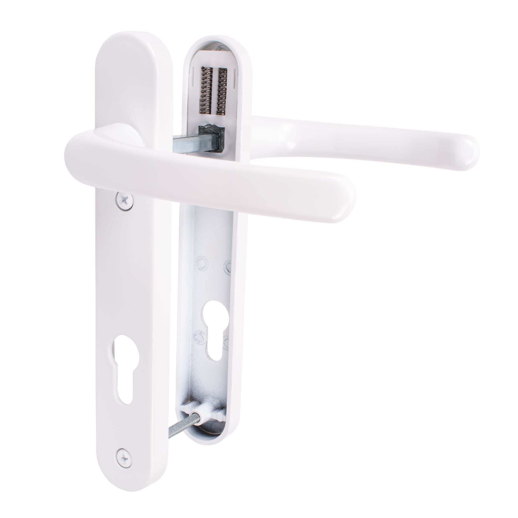 JCP PRO uPVC Door Handle Pair Set Sprung 92 PZ 92mm, Backplate 212mm x 34mm (122mm Screw Centres, White)