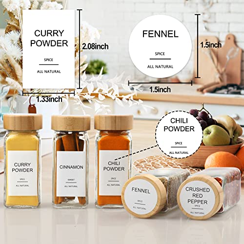 AISIPRIN 24 Pcs Glass Spice Jars with Bamboo Airtight Lids and 398 Labels, 4oz Empty Square Containers Seasoning Storage Bottles - Shaker Lids, Funnel, Brush and Marker Included