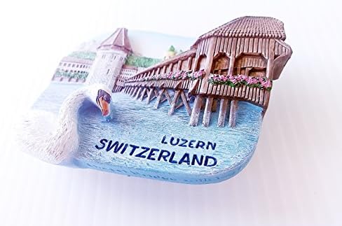 Magnetic Memo Holder Magnet 3D Resin Collectibles Souvenir (Chapel Bridge and Water Tower Switzerland) by 14 Souvenir